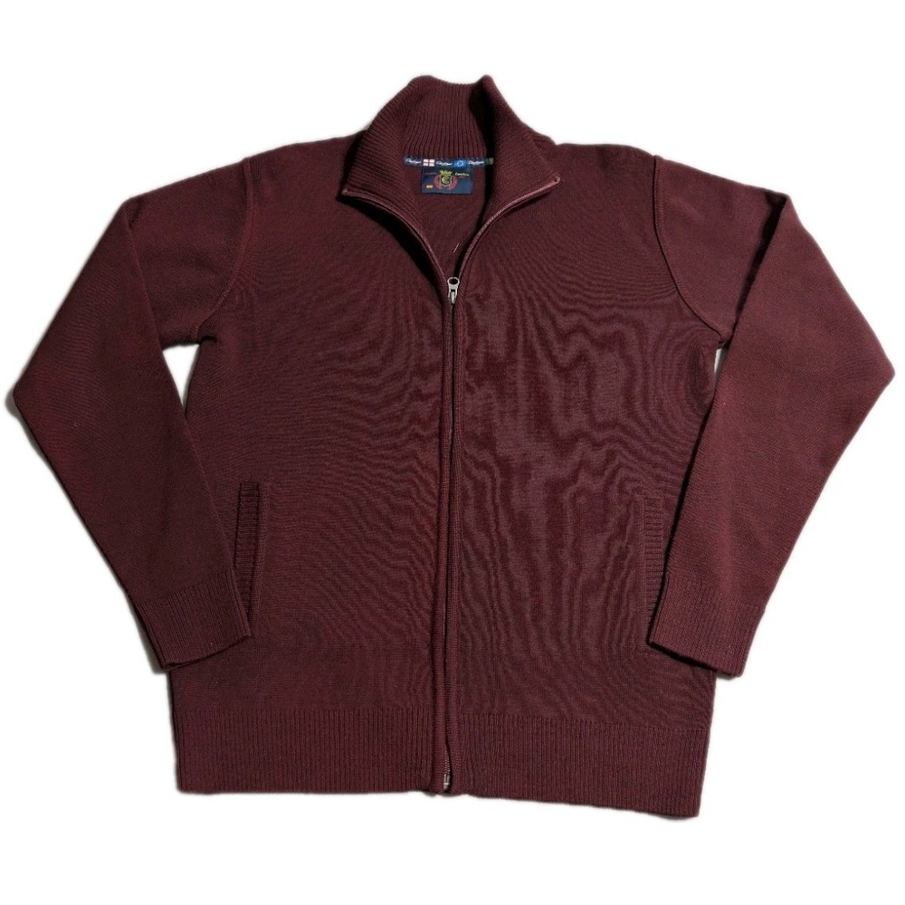 Canalejas Full Zip Sweater Jacket Mens Medium Burgundy Wool Blend Spain - Picture 1 of 6